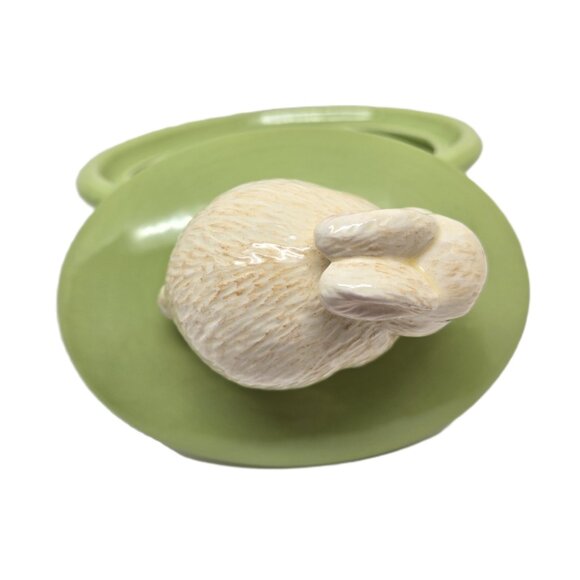 Hallmark Bunny Ceramic Trinket Bowl on a Green Basket - Picture 5 of 8